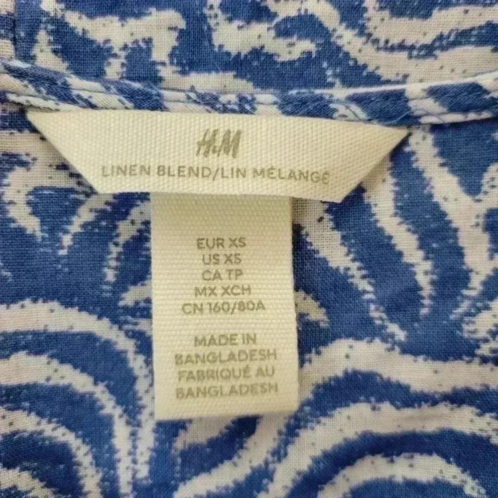 H&M Blue Linen Longsleeve Short Dress, Sz XS - Picture 9 of 10